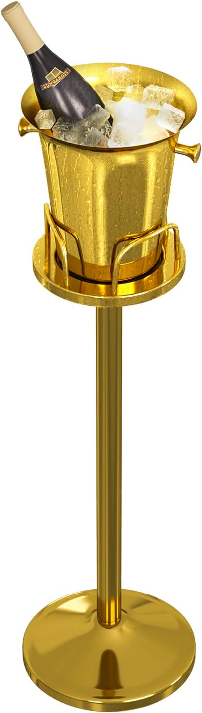 Ice Bucket with Stand Christmas Stainless Steel Standing Bucket Ice Cube Container, Wine Bucket on rack Gold Champagne Ice-Bucket for Wine Beer KTV Club Bar Bbq Party Wedding, 12lb 5L