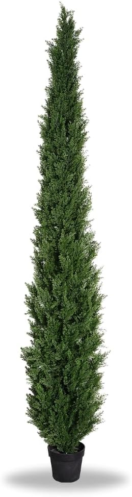 8 Feet Pre-Potted Evergreen Outdoor Artificial Cedar Tree for Front Porch Decor, Outdoor Entryway Decor Fake Tree, Tall Faux Tree with UV Resistant Coating (2 Pack)
