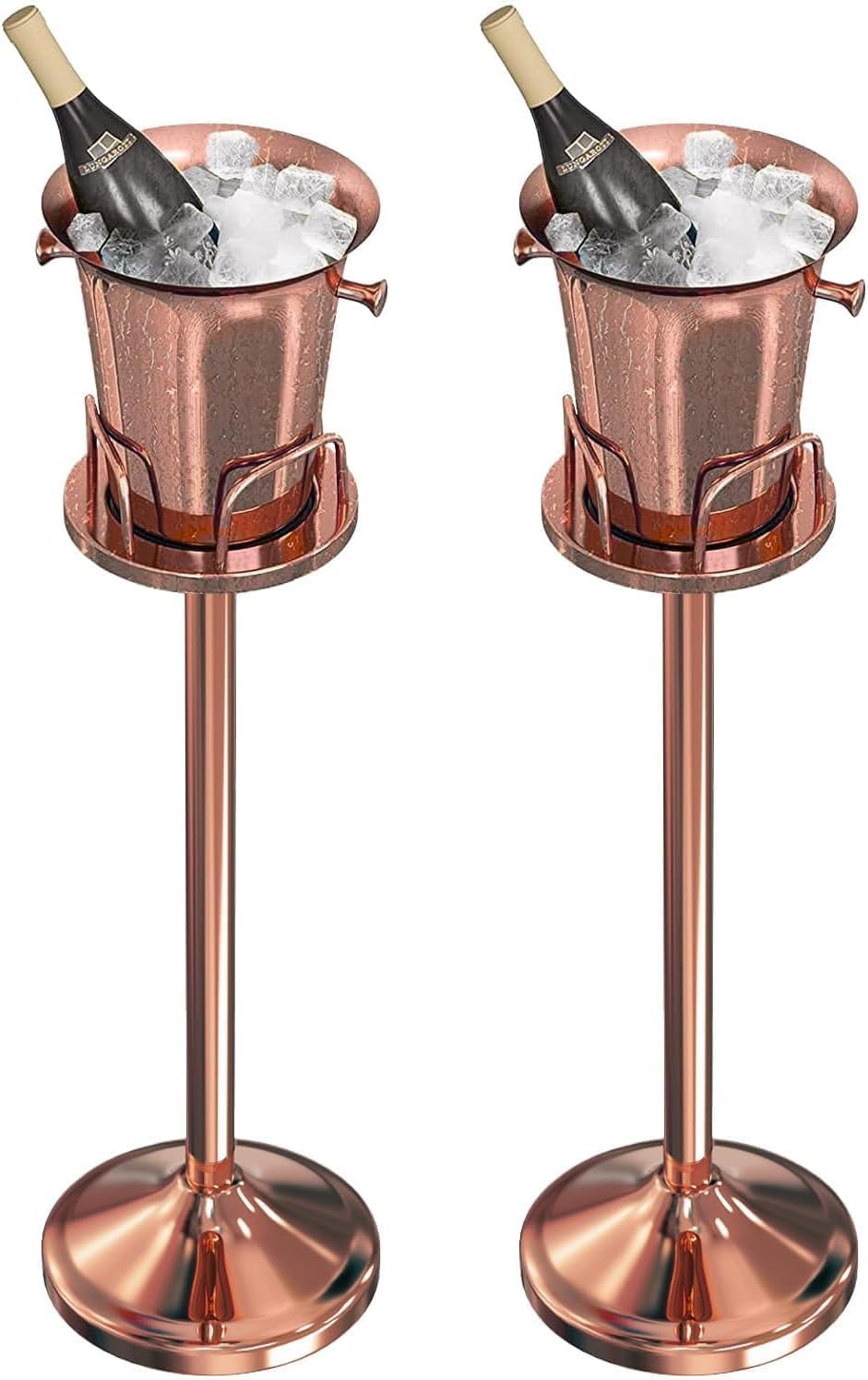 Ice Bucket with Stand Christmas Stainless Steel Standing Bucket Ice Cube Container, Wine Bucket on rack Gold Champagne Ice-Bucket for Wine Beer KTV Club Bar Bbq Party Wedding, 12lb 5L