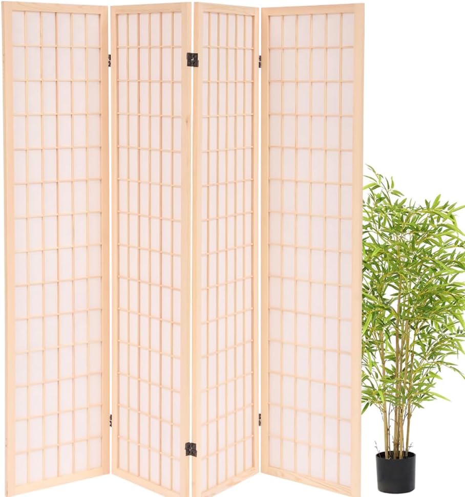 3 Panel Wooden Room Divider Screen - 8 Foot Tall Rustic Wood Privacy Partition with Floral Carved Cutouts, Foldable Farmhouse Decor for Bedroom, Home Office, Garden & Terrace (Natural)