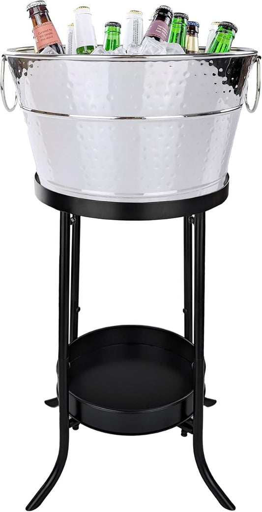BREKX Stainless Steel Drink Tub with Stand (15-QT Steel Silver)