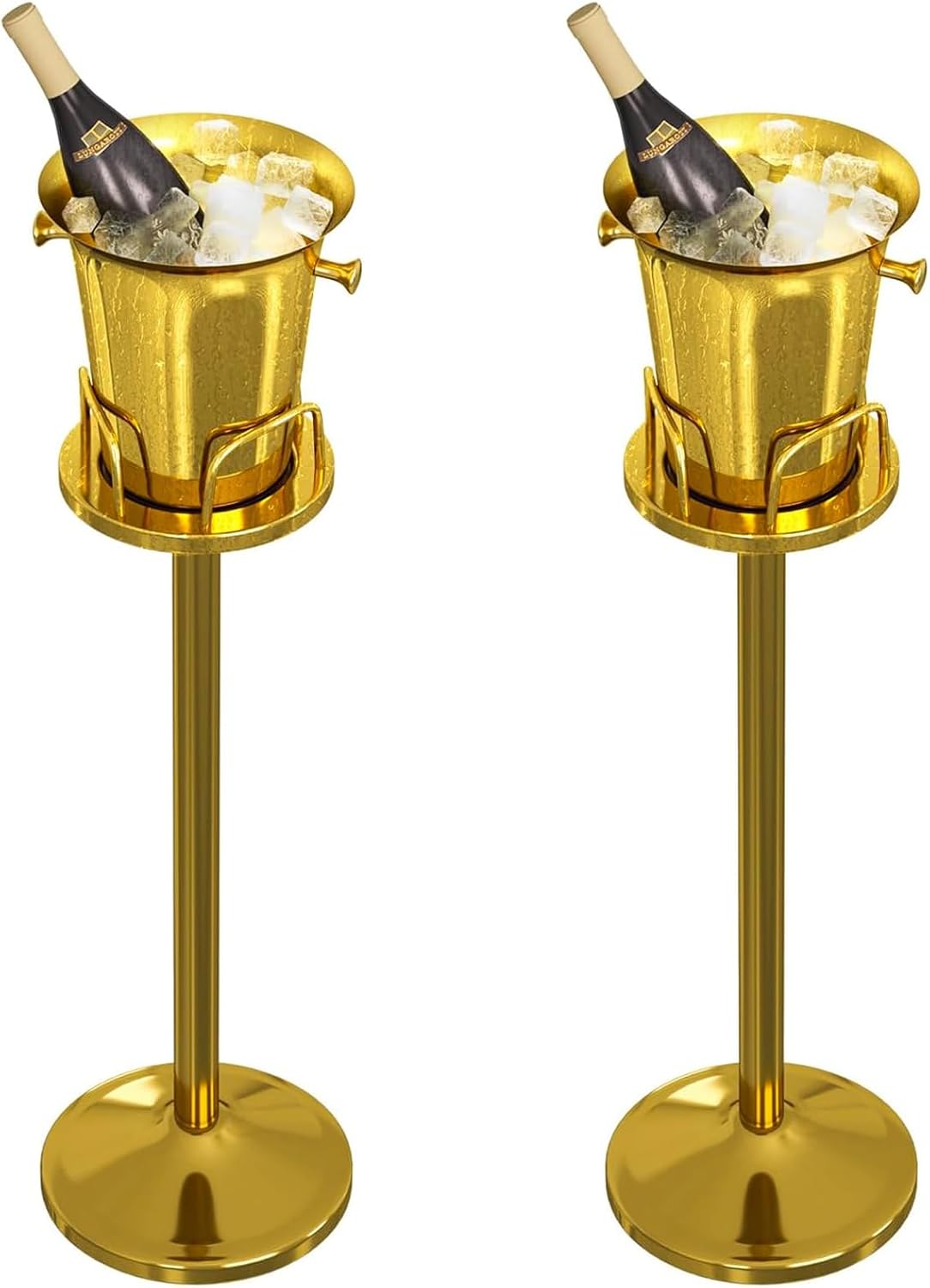 Ice Bucket with Stand Christmas Stainless Steel Standing Bucket Ice Cube Container, Wine Bucket on rack Gold Champagne Ice-Bucket for Wine Beer KTV Club Bar Bbq Party Wedding, 12lb 5L