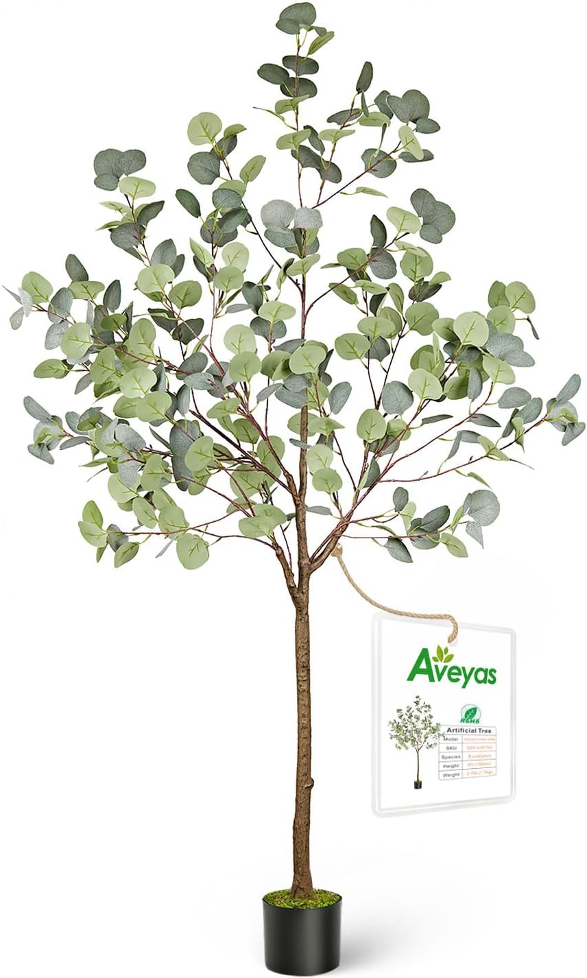 Aveyas 6ft Artificial Fiddle Leaf Fig Tree for Home Decor, 6 Feet Large Faux Plant Fake Ficus lyrata Silk Trees with Pot for Indoor Outdoor House Living Room Office (6 ft Tall)