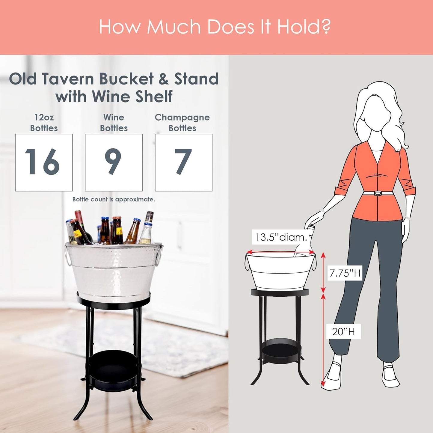 BREKX Stainless Steel Drink Tub with Stand (15-QT Steel Silver)