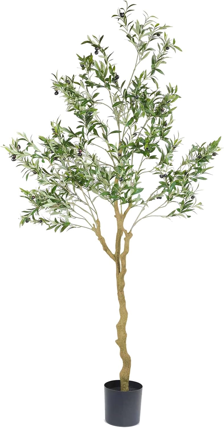 Tall Faux Olive Tree,8ft(96in) Realistic Potted Silk Artificial Olive Tree, Fake Olive Trees Indoor with Green Leaves and Big Fruits for Home Office Living Room Stairs Patio Decor.
