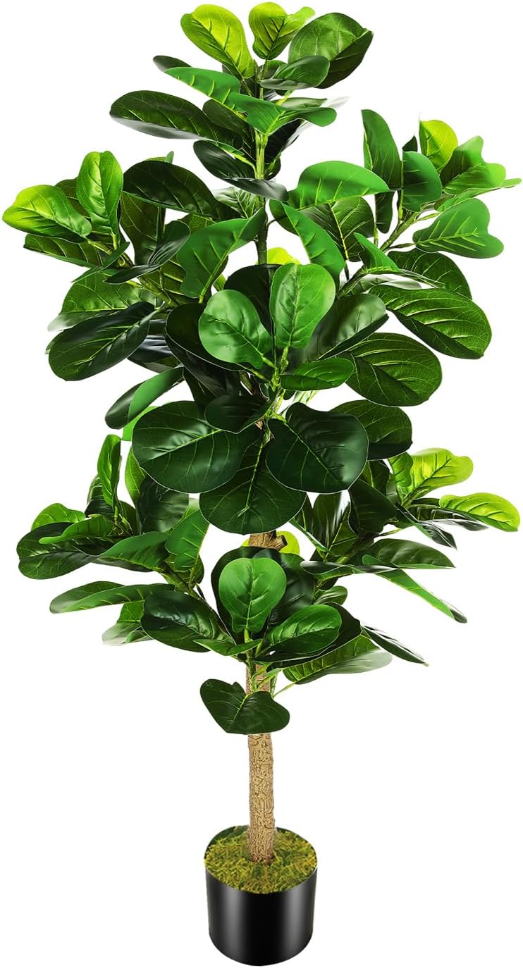 6ft Artificial Fiddle Leaf Fig Tree (72in) with Plastic Nursery Pot Faux Tree, Ficus Lyrata Fake Plant for Office House Farmhouse Living Room Home Decor (Indoor/Outdoor)