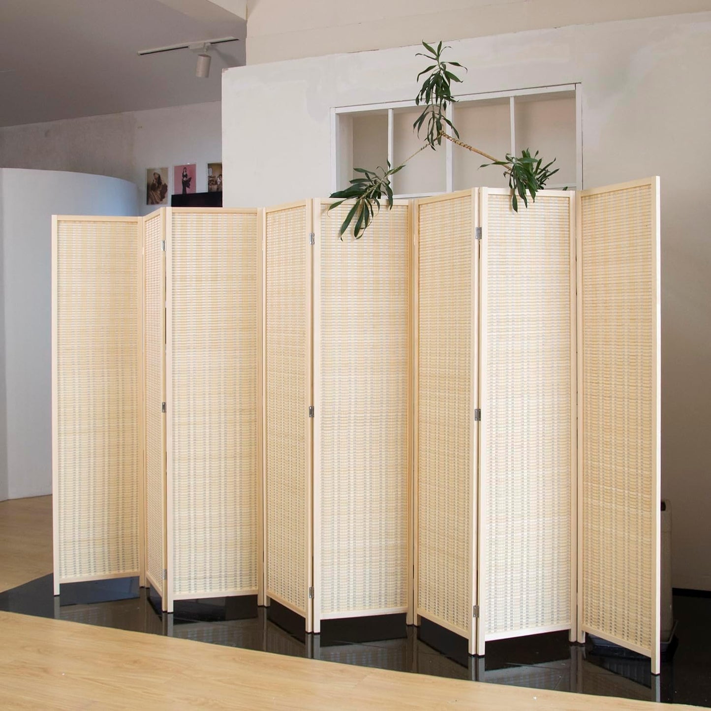8 Panel Room Divider Folding Privacy Screen,67 inch Bamboo Panel Divider for Home Partition,Beige