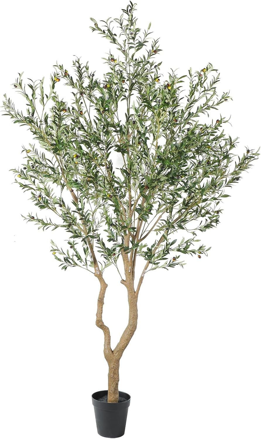 Tall Faux Olive Tree,8ft(96in) Realistic Potted Silk Artificial Olive Tree, Fake Olive Trees Indoor with Green Leaves and Big Fruits for Home Office Living Room Stairs Patio Decor.