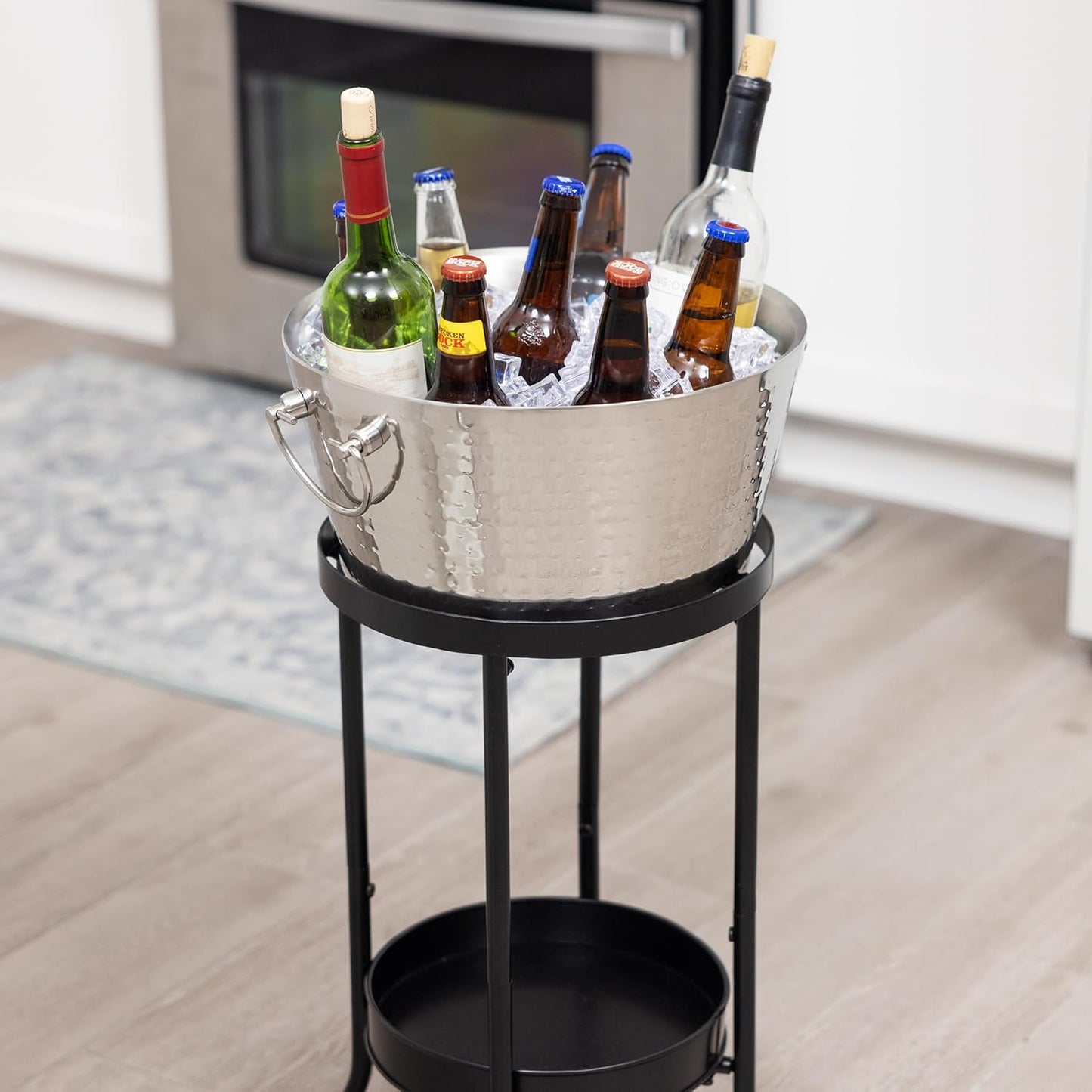 BREKX Champagne Ice Bucket with Stand, Wine Bucket with Stand Stand for Parties/Insulated Wine Chiller Bucket for Parties, 100% Leak Proof Metal Bucket - Bottom Tray
