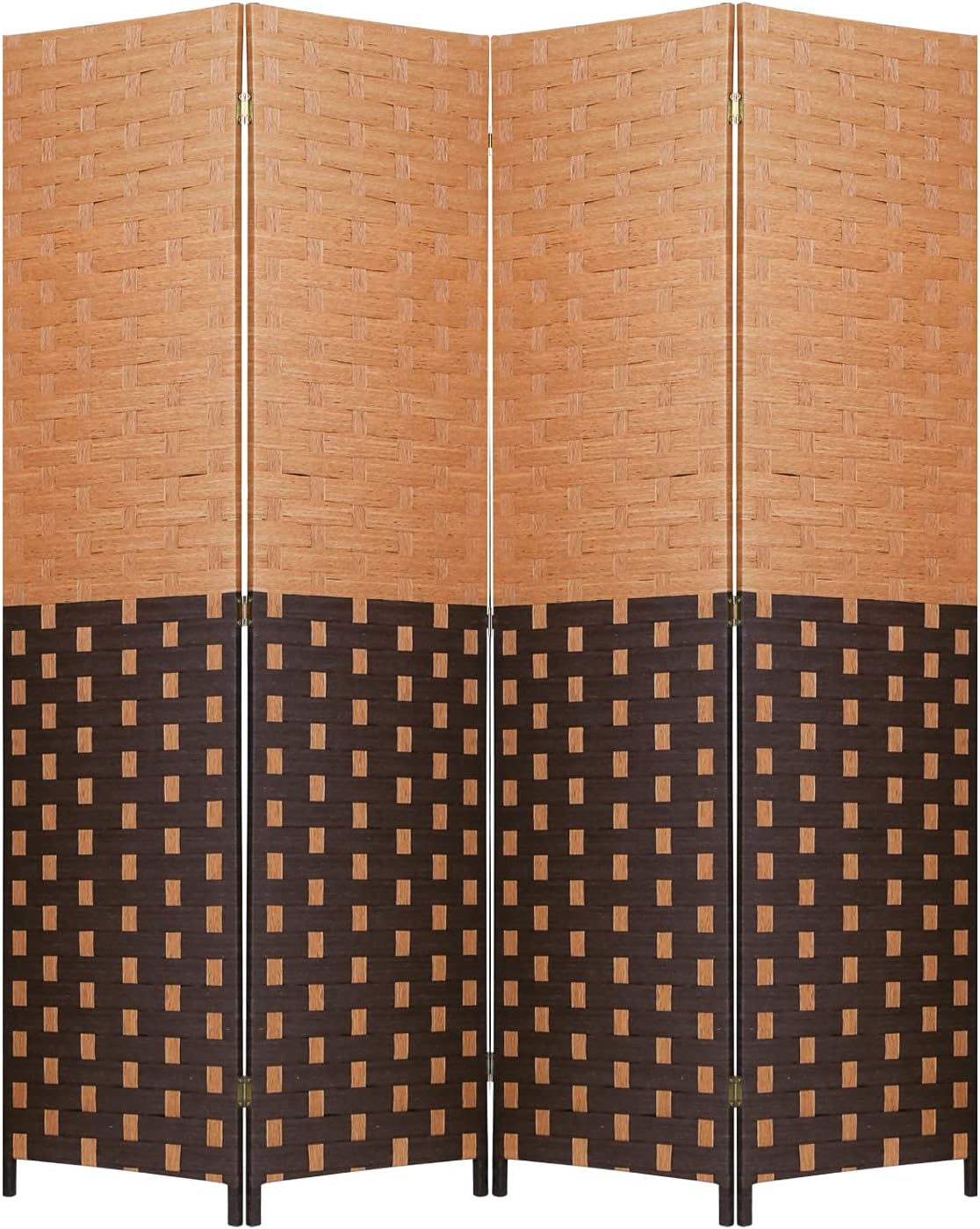 Room Divider 6FT Wall Divider Wood Screen 4 Panels Wood Mesh Hand-Woven Design Room Screen Divider Indoor Folding Portable Partition Screen,Black