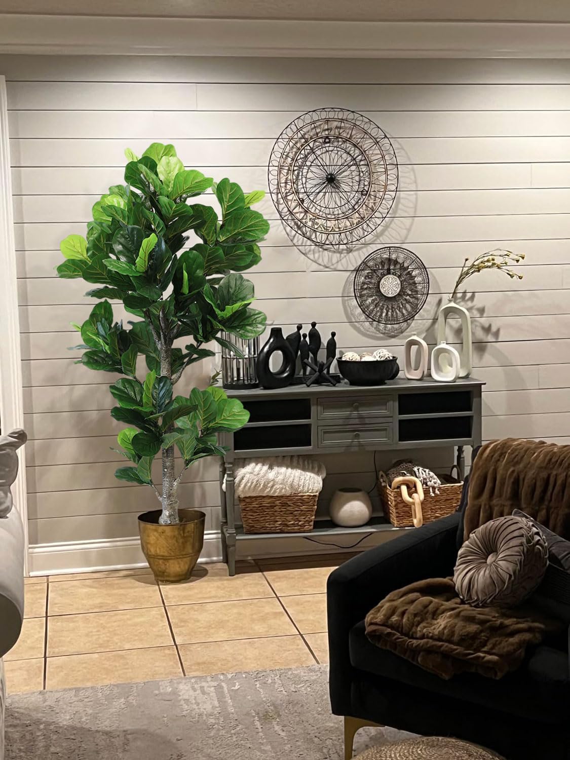 Aveyas 6ft Artificial Fiddle Leaf Fig Tree for Home Decor, 6 Feet Large Faux Plant Fake Ficus lyrata Silk Trees with Pot for Indoor Outdoor House Living Room Office (6 ft Tall)