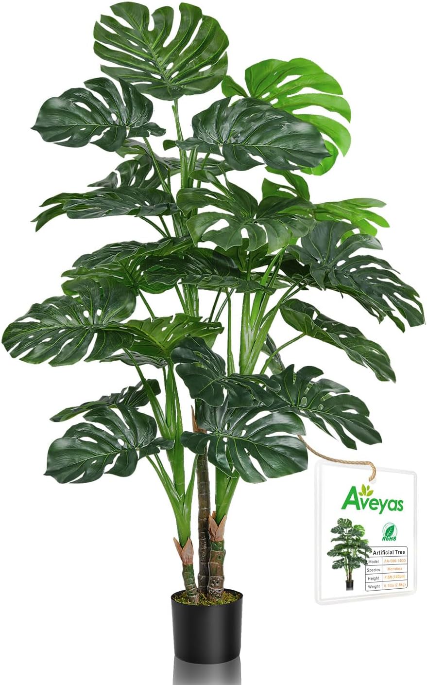 Aveyas 6ft Artificial Fiddle Leaf Fig Tree for Home Decor, 6 Feet Large Faux Plant Fake Ficus lyrata Silk Trees with Pot for Indoor Outdoor House Living Room Office (6 ft Tall)