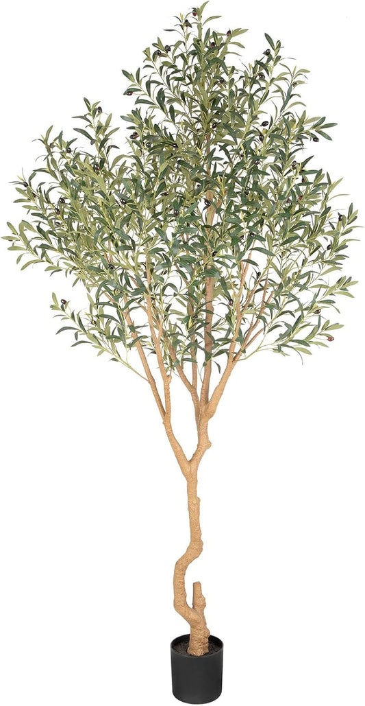 Tall Faux Olive Tree,8ft(96in) Realistic Potted Silk Artificial Olive Tree, Fake Olive Trees Indoor with Green Leaves and Big Fruits for Home Office Living Room Stairs Patio Decor.