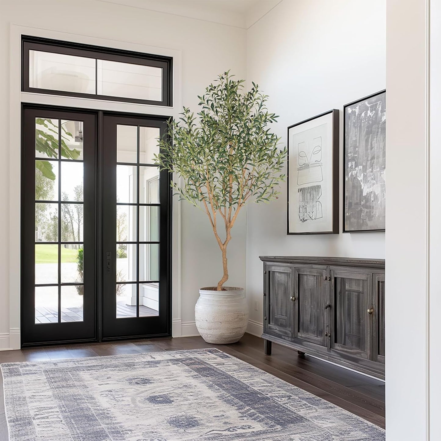 Tall Faux Olive Tree,8ft(96in) Realistic Potted Silk Artificial Olive Tree, Fake Olive Trees Indoor with Green Leaves and Big Fruits for Home Office Living Room Stairs Patio Decor.