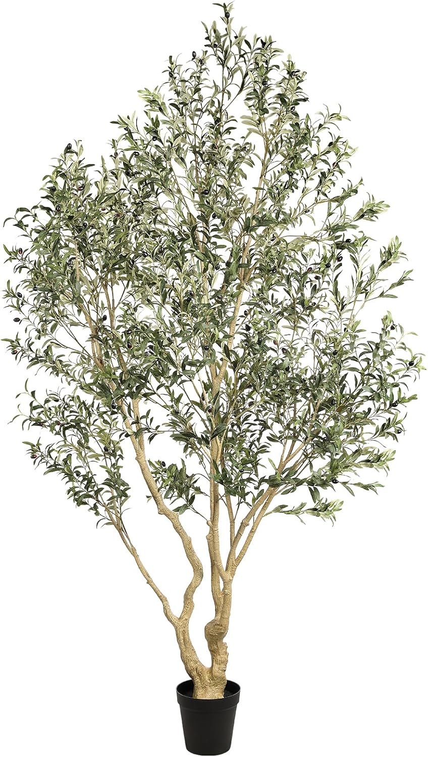 Realead Artificial Olive Tree 8ft - Large Faux Olive Tree with Realistic Leaves and Olives - Full and Grand Design Fake Olive Tree with Sturdy Base for Indoor Outdoor Office Decor