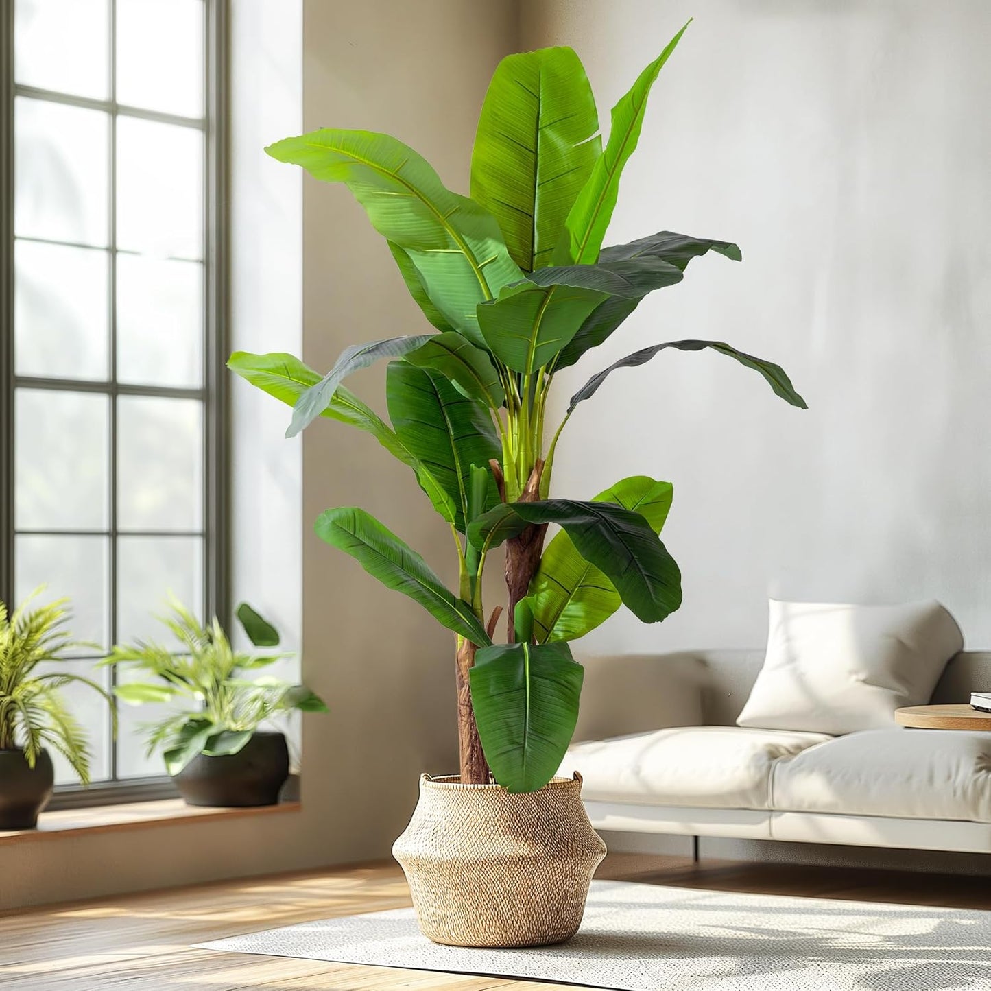 8.2FT Artificial Banana Tree Tall Fake Banana Leaf Plant Faux Banana Silk Tree Faux Banana Leaves for Home Swimming Pool Indoor Outdoor Patio Tropical Decor