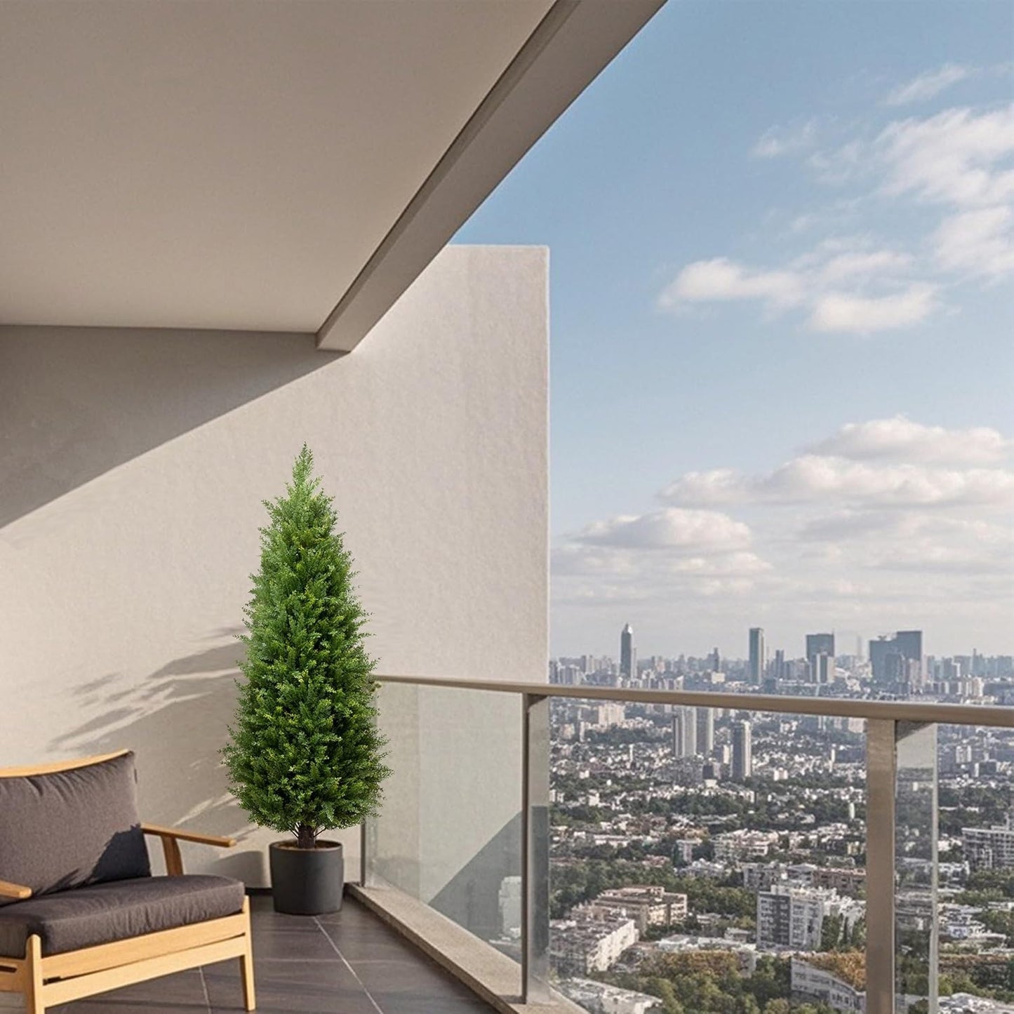 4ft Artificial Cedar Trees Artificial Topiary Trees Set of 2 Faux Cypress Plants UV Resistant Potted Bushes Faux Shrubs for Outdoor Indoor Front Porch Garden