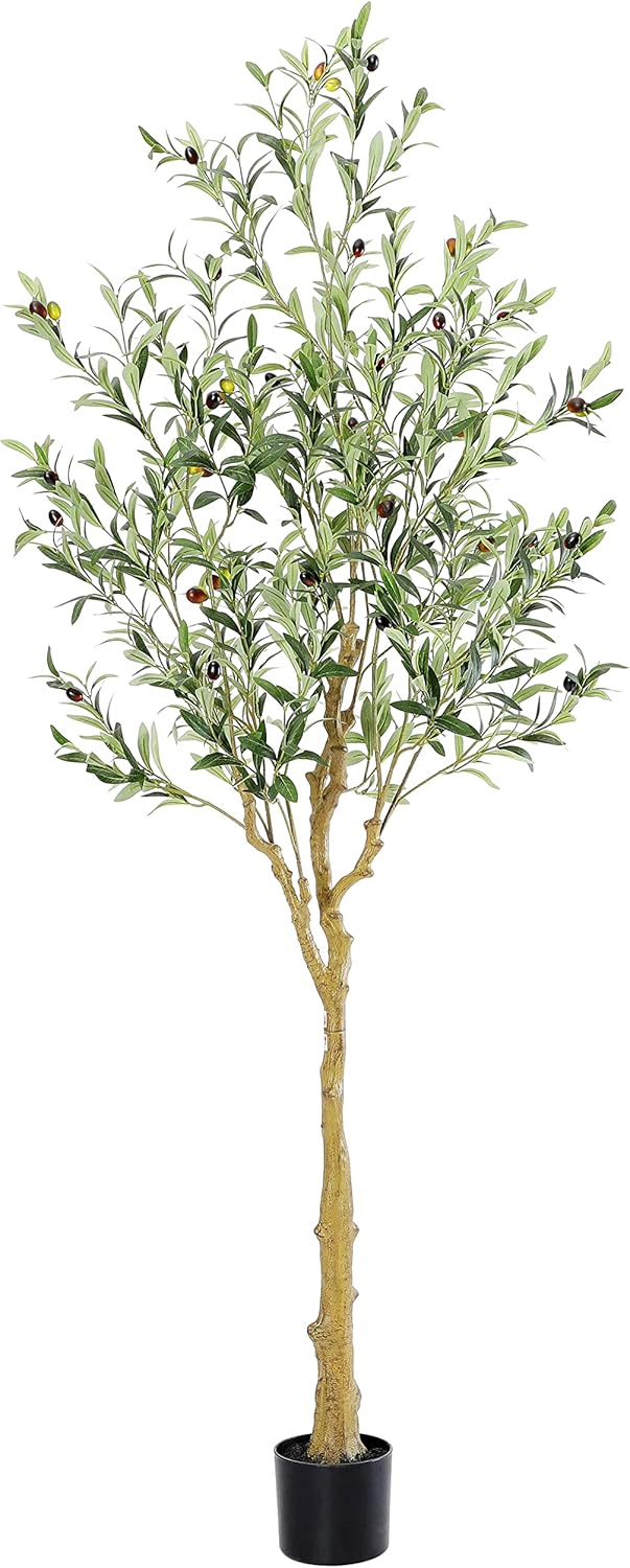 Tall Faux Olive Tree,8ft(96in) Realistic Potted Silk Artificial Olive Tree, Fake Olive Trees Indoor with Green Leaves and Big Fruits for Home Office Living Room Stairs Patio Decor.