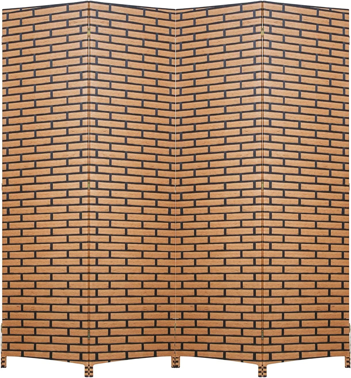 Room Divider 6FT Wall Divider Wood Screen 4 Panels Wood Mesh Hand-Woven Design Room Screen Divider Indoor Folding Portable Partition Screen,Black