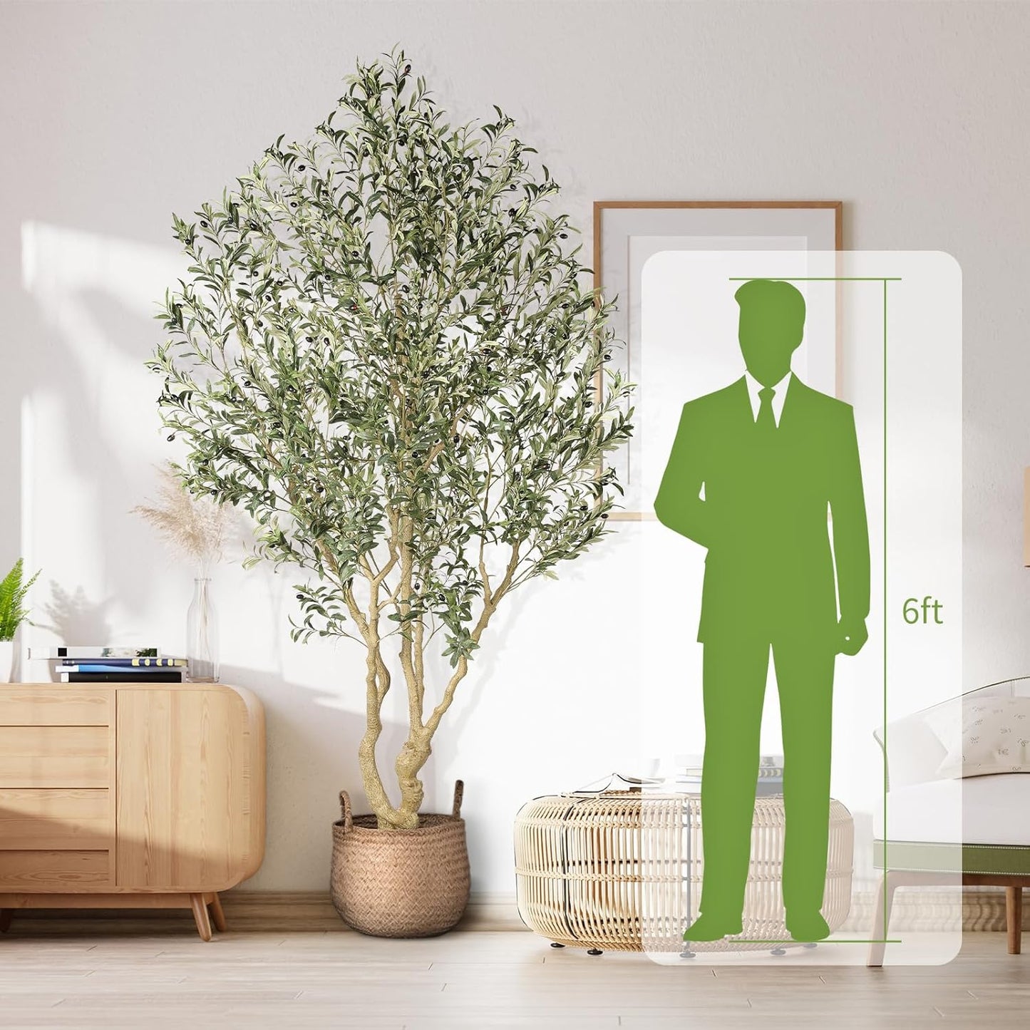 Realead Artificial Olive Tree 8ft - Large Faux Olive Tree with Realistic Leaves and Olives - Full and Grand Design Fake Olive Tree with Sturdy Base for Indoor Outdoor Office Decor