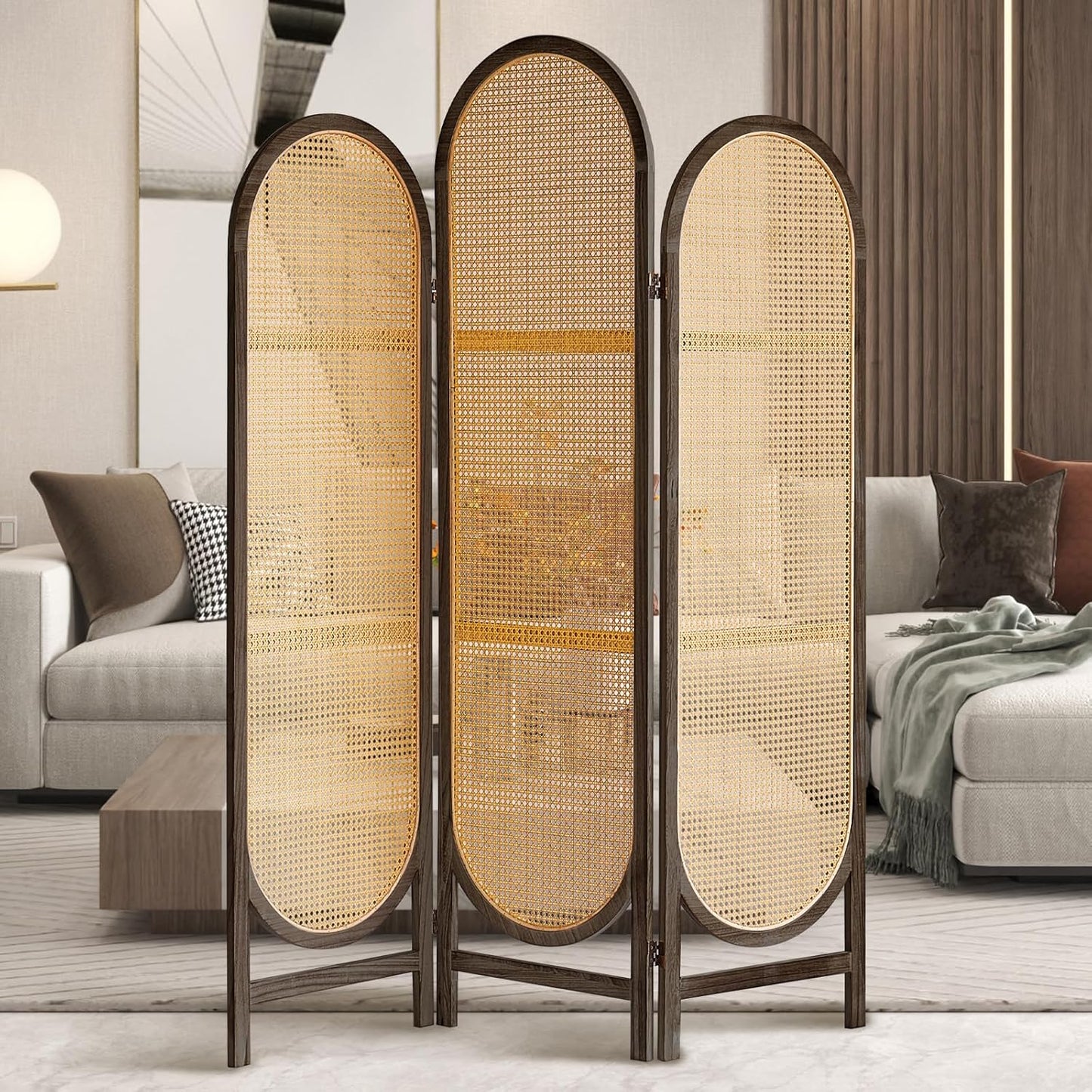 Room Divider Panel, 3 Panel Roomdivider Wall, Wood Room Dividers and Folding Privacy Screens, Rattan Partition Room Dividers, Privacy Dividers for Rooms, Bedroom, Dining Room, Black