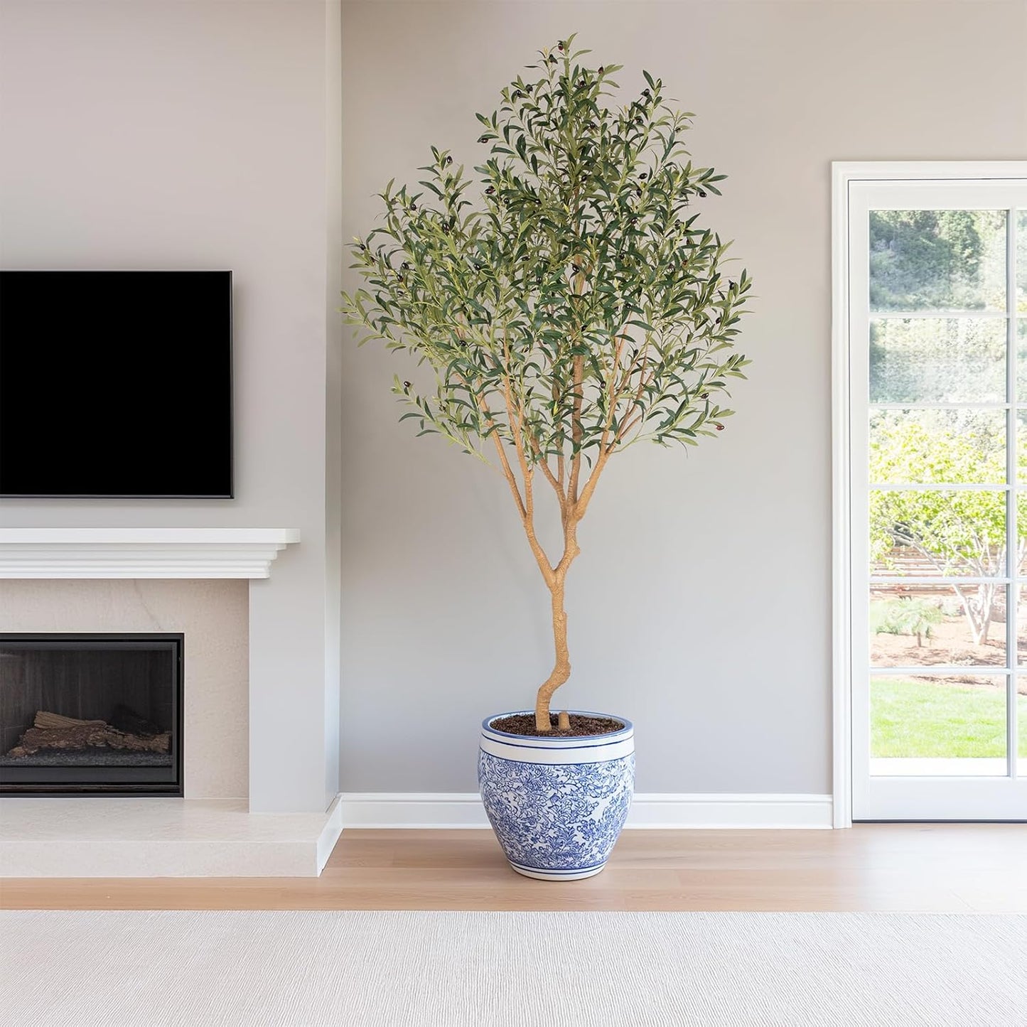 Tall Faux Olive Tree,8ft(96in) Realistic Potted Silk Artificial Olive Tree, Fake Olive Trees Indoor with Green Leaves and Big Fruits for Home Office Living Room Stairs Patio Decor.