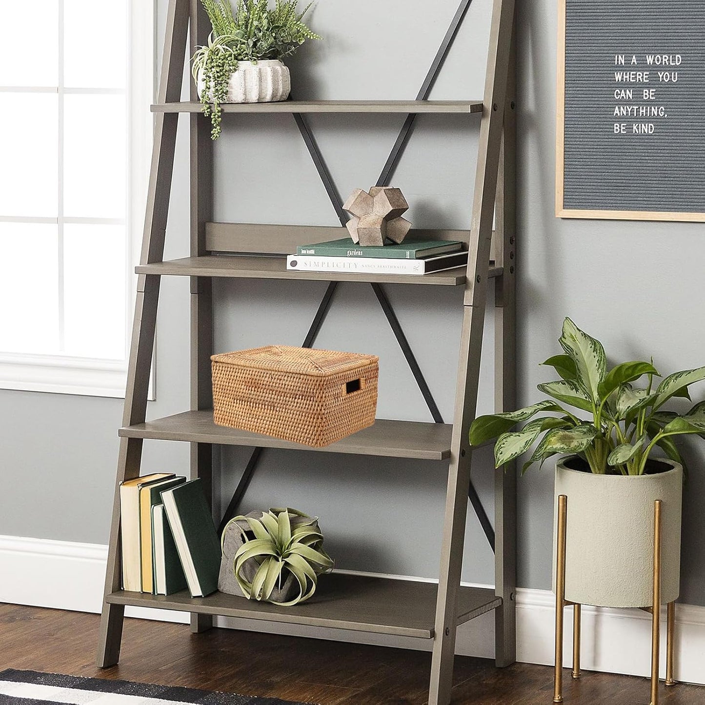 Hipiwe Wicker Storage Bins with Lid Handwoven Rattan Baskets Rectangular Decorative Shelf Baskets Bin with Handles Household Basket Boxes for Home Organizing,13.2"L x10.2"W x6.7"H