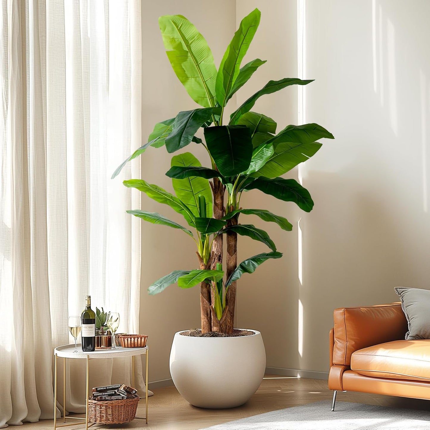8.2FT Artificial Banana Tree Tall Fake Banana Leaf Plant Faux Banana Silk Tree Faux Banana Leaves for Home Swimming Pool Indoor Outdoor Patio Tropical Decor