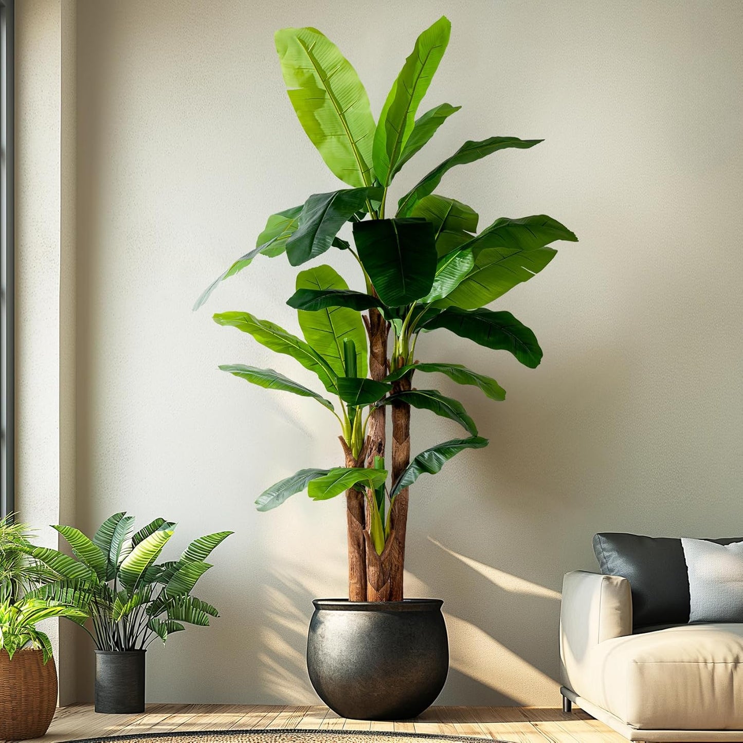 8.2FT Artificial Banana Tree Tall Fake Banana Leaf Plant Faux Banana Silk Tree Faux Banana Leaves for Home Swimming Pool Indoor Outdoor Patio Tropical Decor