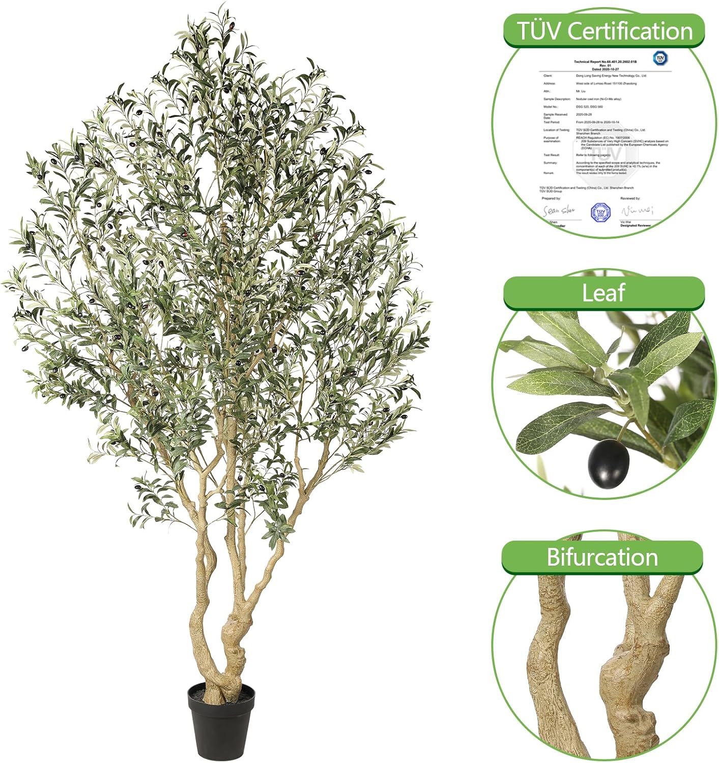 Realead Artificial Olive Tree 8ft - Large Faux Olive Tree with Realistic Leaves and Olives - Full and Grand Design Fake Olive Tree with Sturdy Base for Indoor Outdoor Office Decor