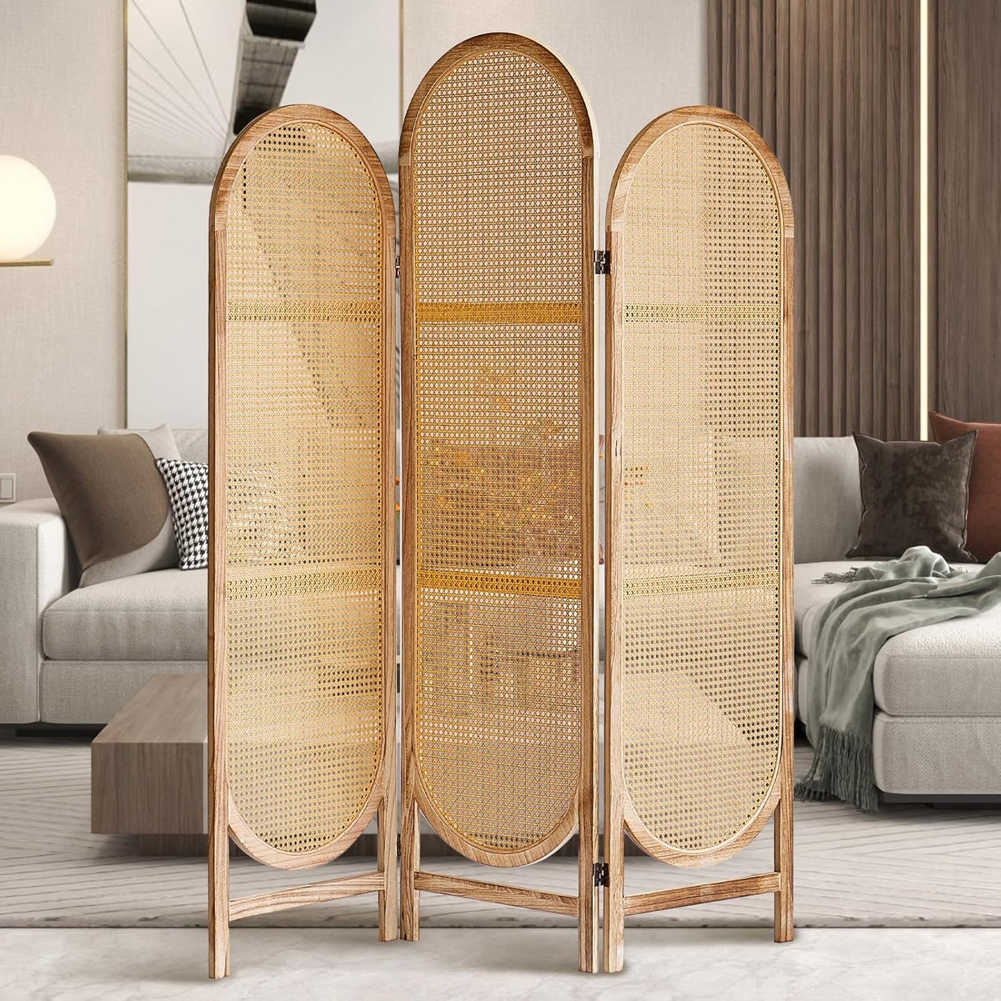 Room Divider Panel, 3 Panel Roomdivider Wall, Wood Room Dividers and Folding Privacy Screens, Rattan Partition Room Dividers, Privacy Dividers for Rooms, Bedroom, Dining Room, Black