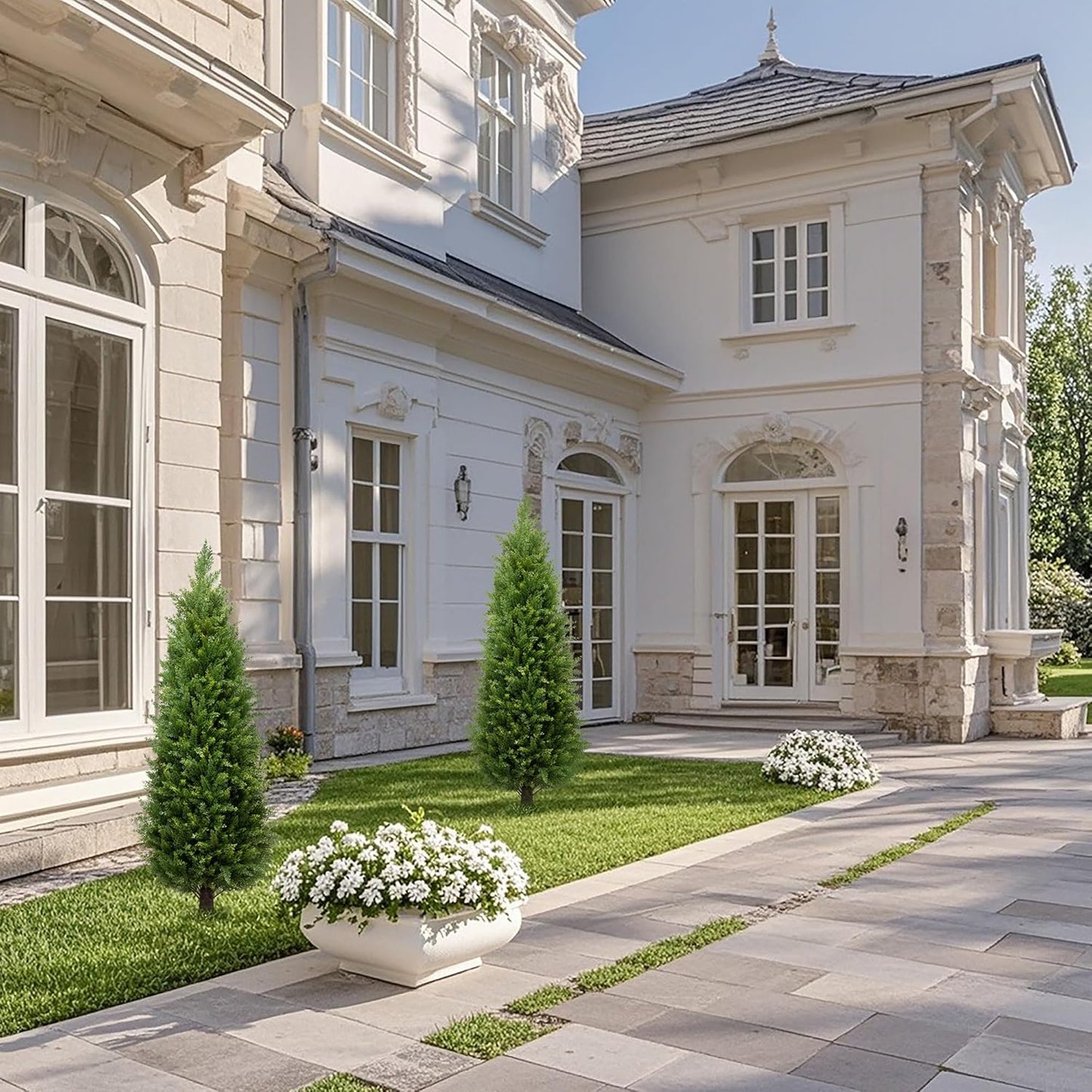 4ft Artificial Cedar Trees Artificial Topiary Trees Set of 2 Faux Cypress Plants UV Resistant Potted Bushes Faux Shrubs for Outdoor Indoor Front Porch Garden