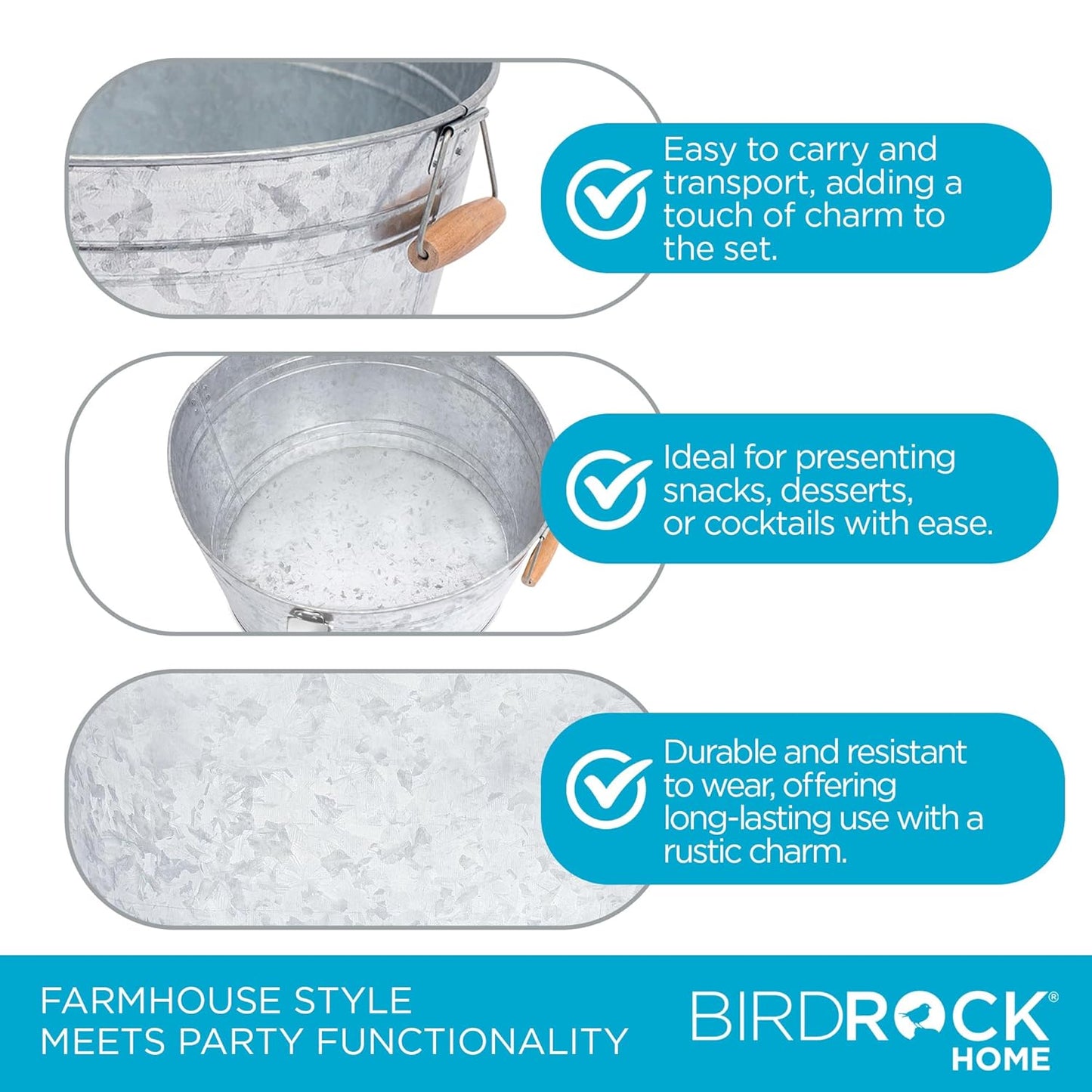 BirdRock Home Galvanized Beverage Tub with Stand | Bottle Opener | Party Drink Holder | Wooden Handles | Outdoor or Indoor Use | Free Standing