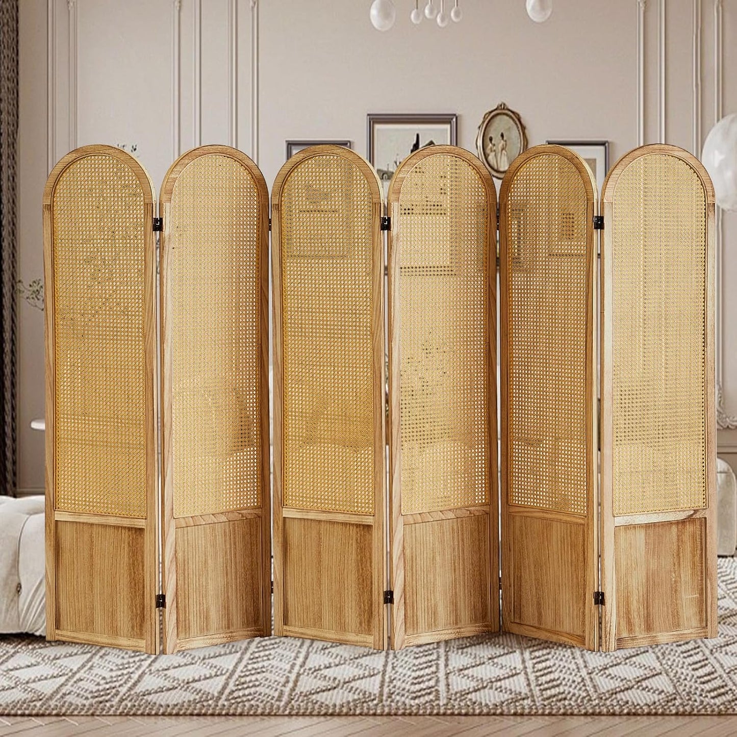 Room Divider Panel, 3 Panel Roomdivider Wall, Wood Room Dividers and Folding Privacy Screens, Rattan Partition Room Dividers, Privacy Dividers for Rooms, Bedroom, Dining Room, Black