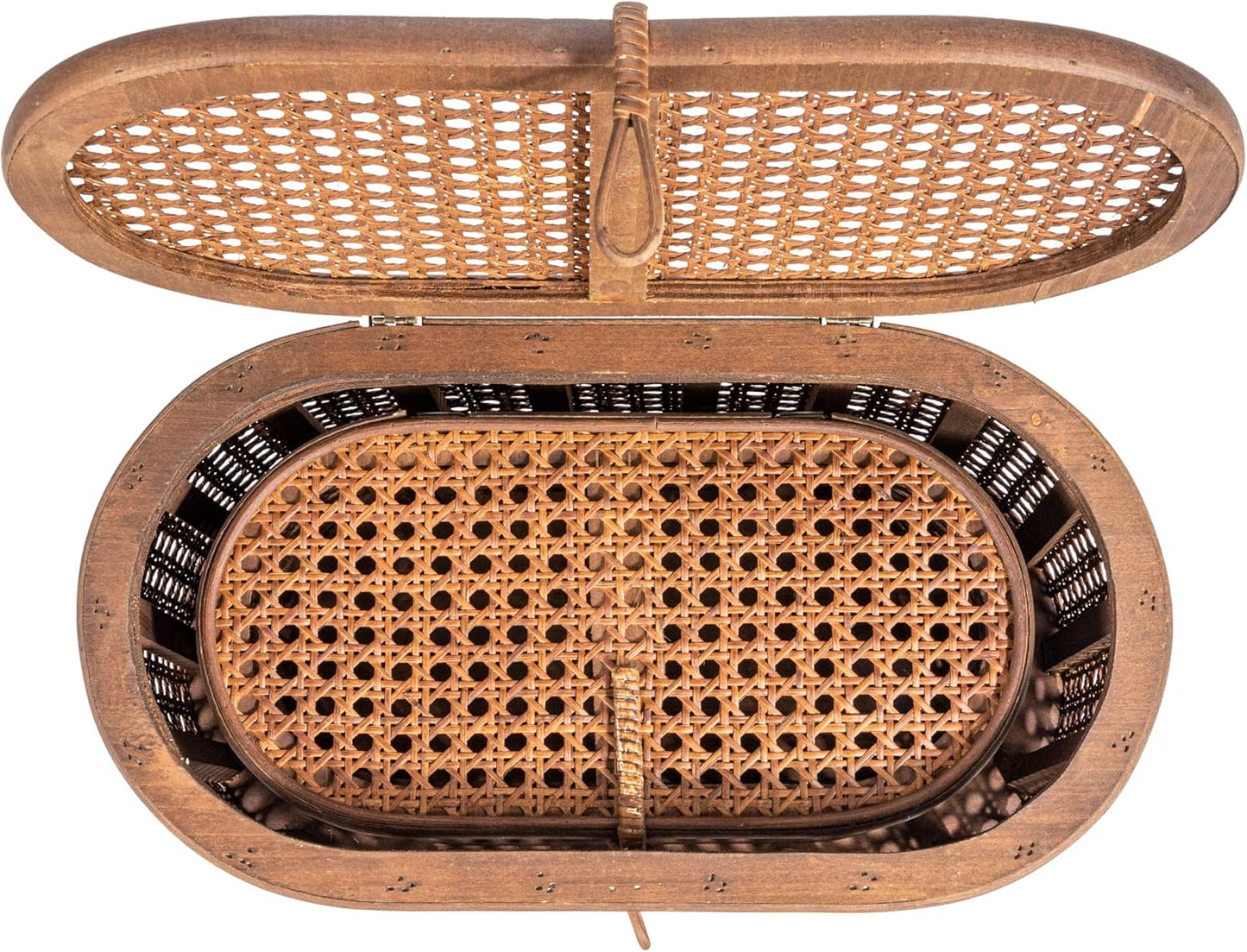 Modern Decorative Oval Woven Rattan Storage Boxes, Set of 2 Sizes, Dark Brown Finish
