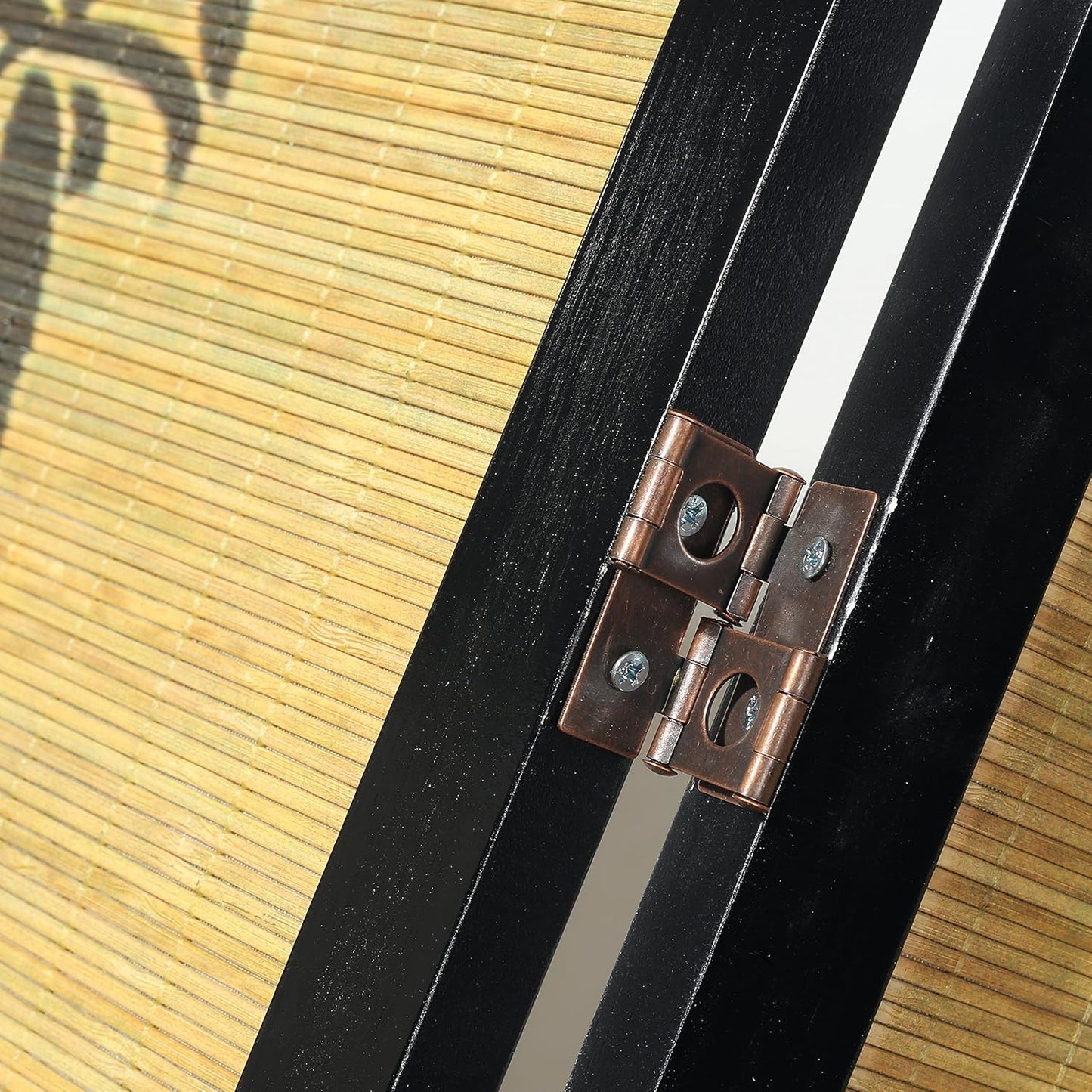 MyGift Decorative 4 Panel Folding Room Divider Bamboo Screen with Chinese Calligraphy Design, 6FT Freestanding Floral Artwork Room Partitioner with Black Wood Frame