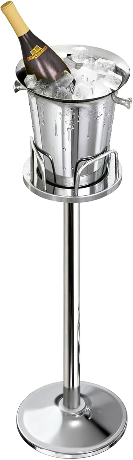 Ice Bucket with Stand Christmas Stainless Steel Standing Bucket Ice Cube Container, Wine Bucket on rack Gold Champagne Ice-Bucket for Wine Beer KTV Club Bar Bbq Party Wedding, 12lb 5L