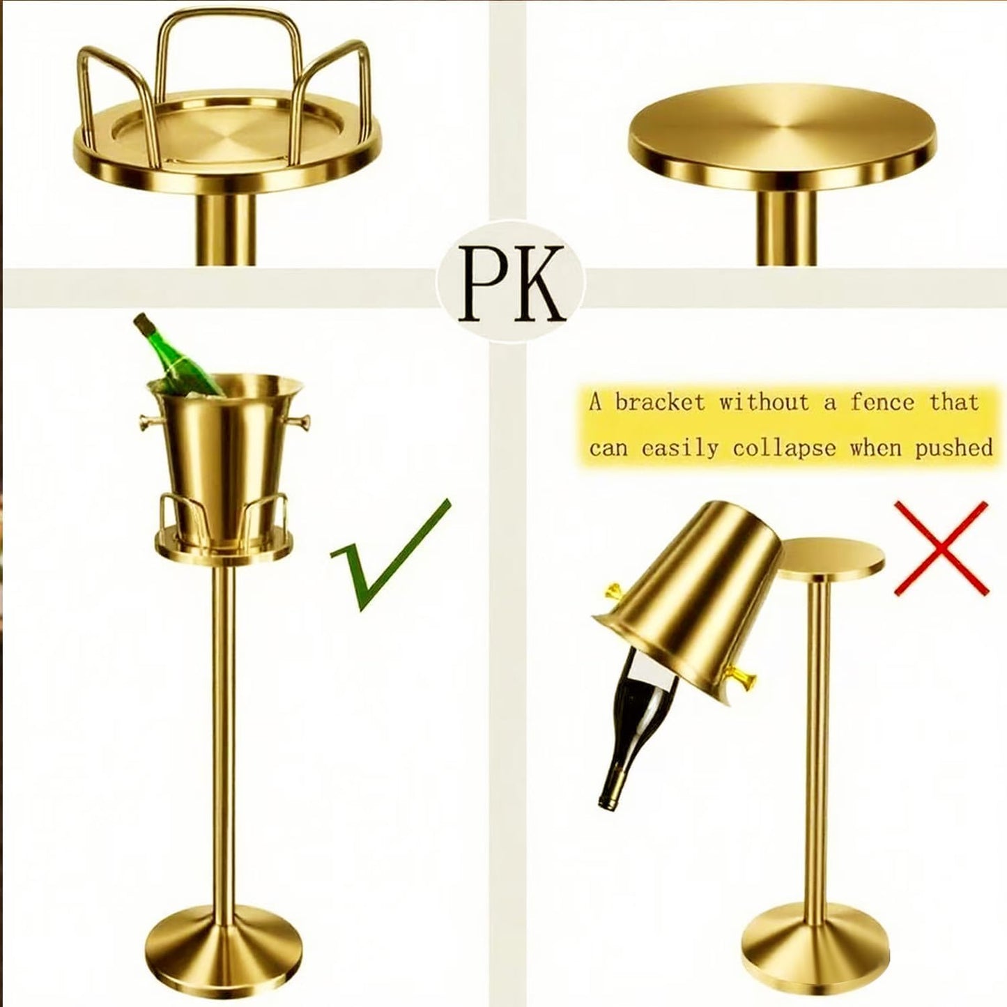 Ice Bucket with Stand Christmas Stainless Steel Standing Bucket Ice Cube Container, Wine Bucket on rack Gold Champagne Ice-Bucket for Wine Beer KTV Club Bar Bbq Party Wedding, 12lb 5L