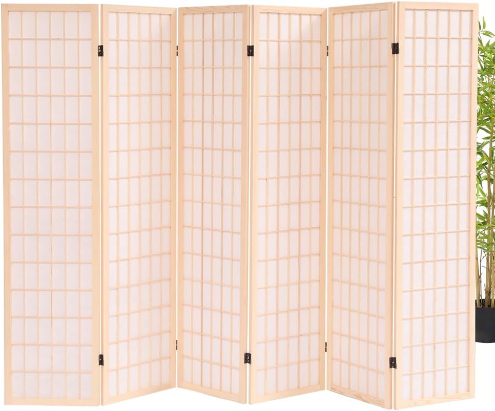 3 Panel Wooden Room Divider Screen - 8 Foot Tall Rustic Wood Privacy Partition with Floral Carved Cutouts, Foldable Farmhouse Decor for Bedroom, Home Office, Garden & Terrace (Natural)