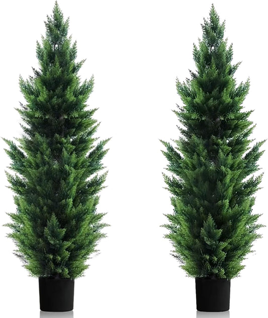 6FT Artificial Topiary Cedar Trees,70 inchTall Outdoor Indoor Faux Pine Shrubs Plants, l Realistic Fake Plants Front Porch Decor, Artificial Bushes Cypress for Home Front Door Offices