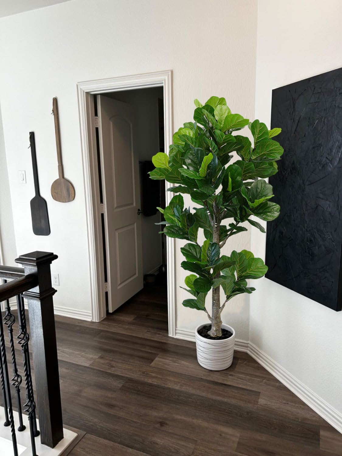 Aveyas 6ft Artificial Fiddle Leaf Fig Tree for Home Decor, 6 Feet Large Faux Plant Fake Ficus lyrata Silk Trees with Pot for Indoor Outdoor House Living Room Office (6 ft Tall)