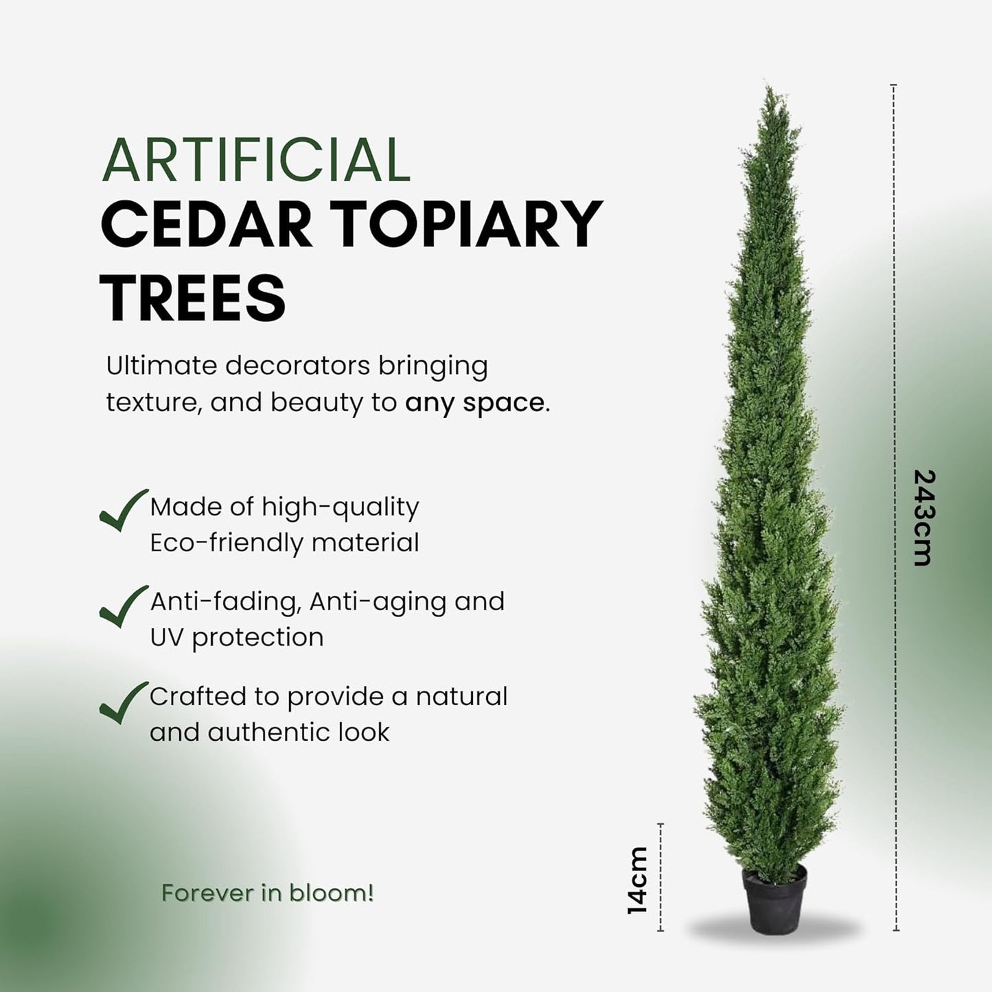 8 Feet Pre-Potted Evergreen Outdoor Artificial Cedar Tree for Front Porch Decor, Outdoor Entryway Decor Fake Tree, Tall Faux Tree with UV Resistant Coating (2 Pack)