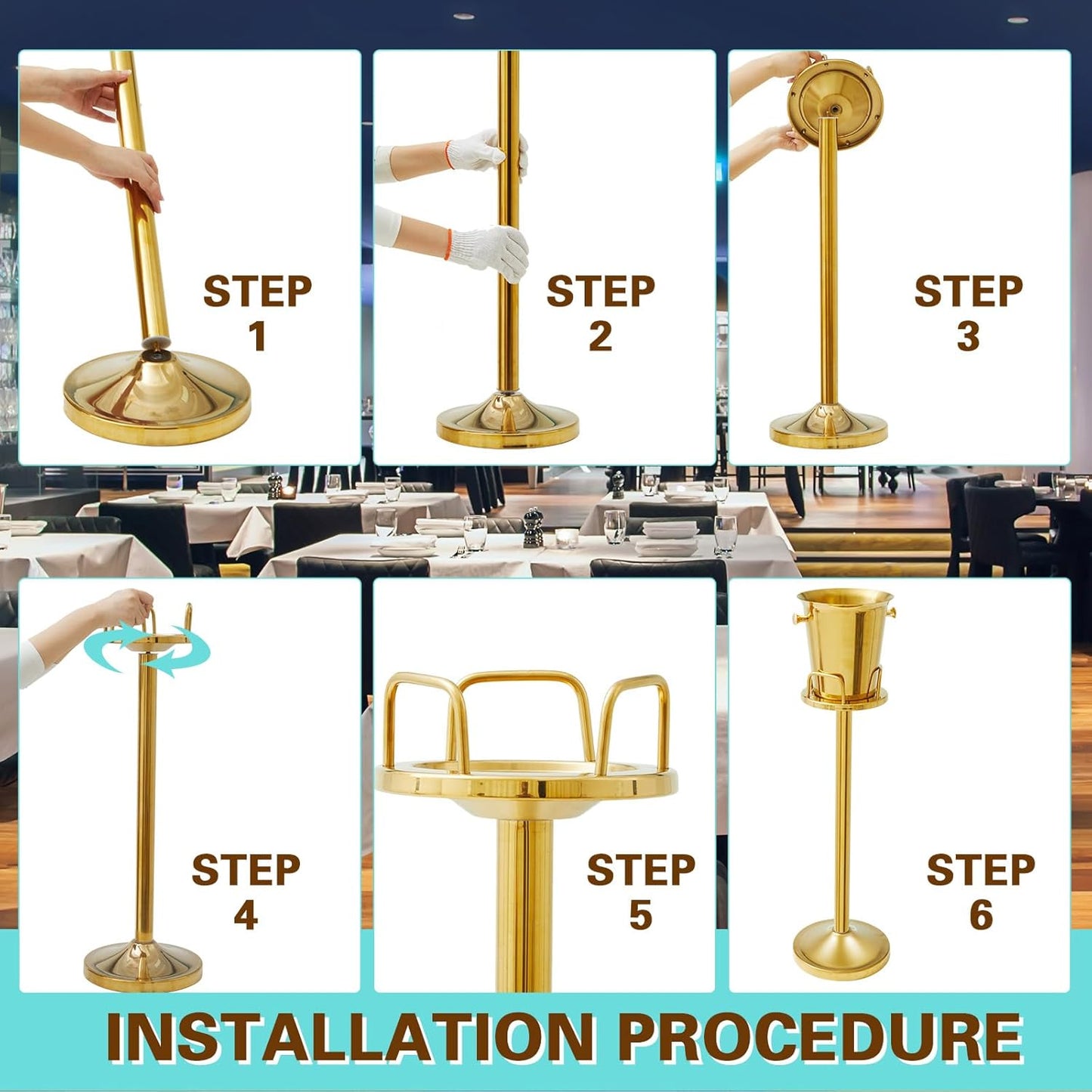 Lallisa 2 Pieces Wine Ice Bucket with Stand Stainless Steel Standing Champagne Ice Bucket Cube Container on Stand for Beer KTV Club Bar BBQ Wedding 35.8in 5L (Gold)