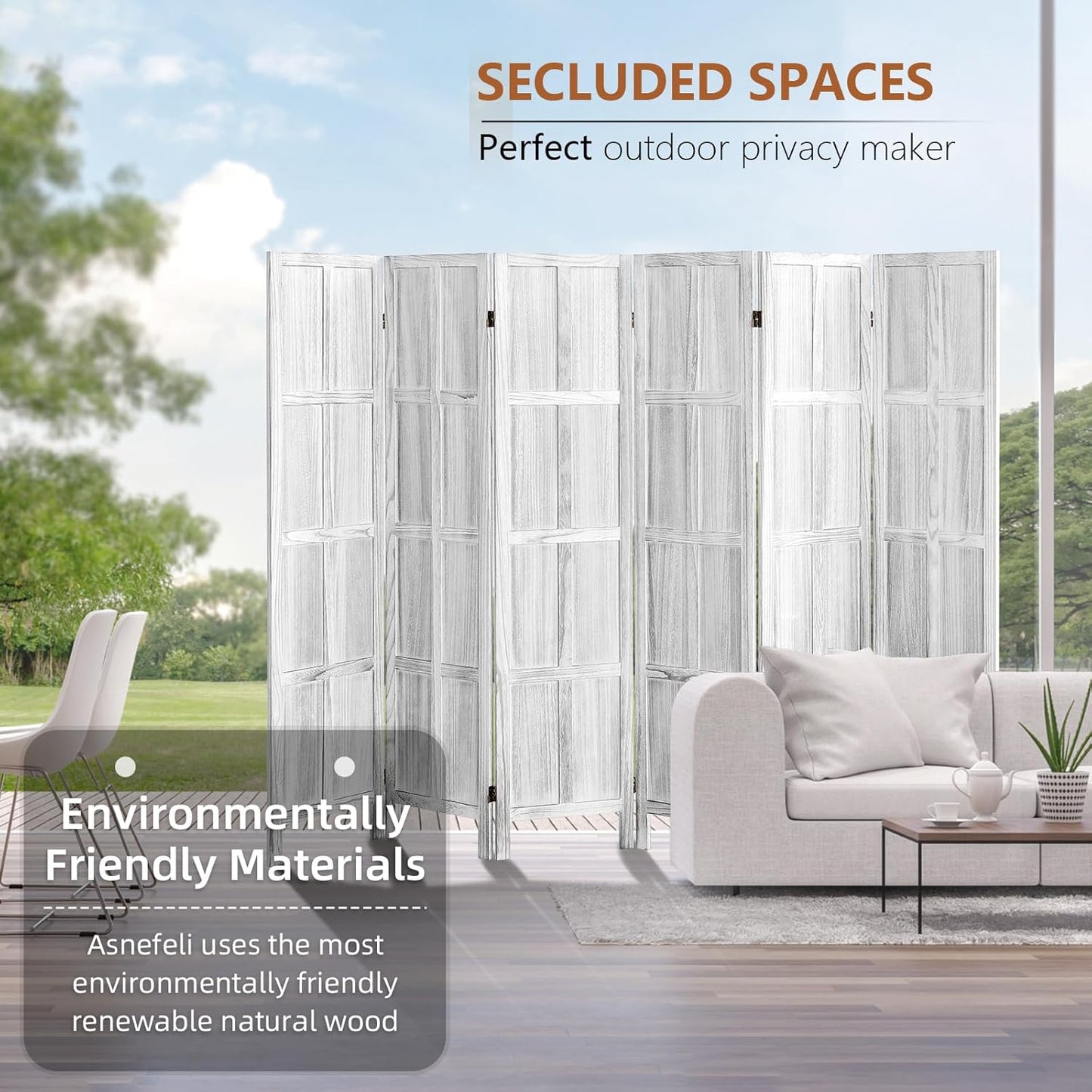 6 Panel Wood Room Divider Screen, 5.6 FT Folding Privacy Screen Room Divider, Partition Divider for Room Separation, Folding Wood Panel Wall Divider for Home Office Bathroom (Retro White)