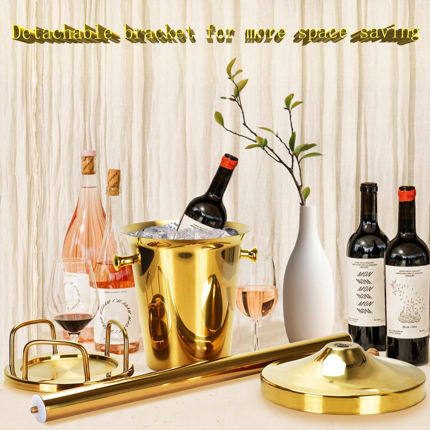 Ice Bucket with Stand Christmas Stainless Steel Standing Bucket Ice Cube Container, Wine Bucket on rack Gold Champagne Ice-Bucket for Wine Beer KTV Club Bar Bbq Party Wedding, 12lb 5L