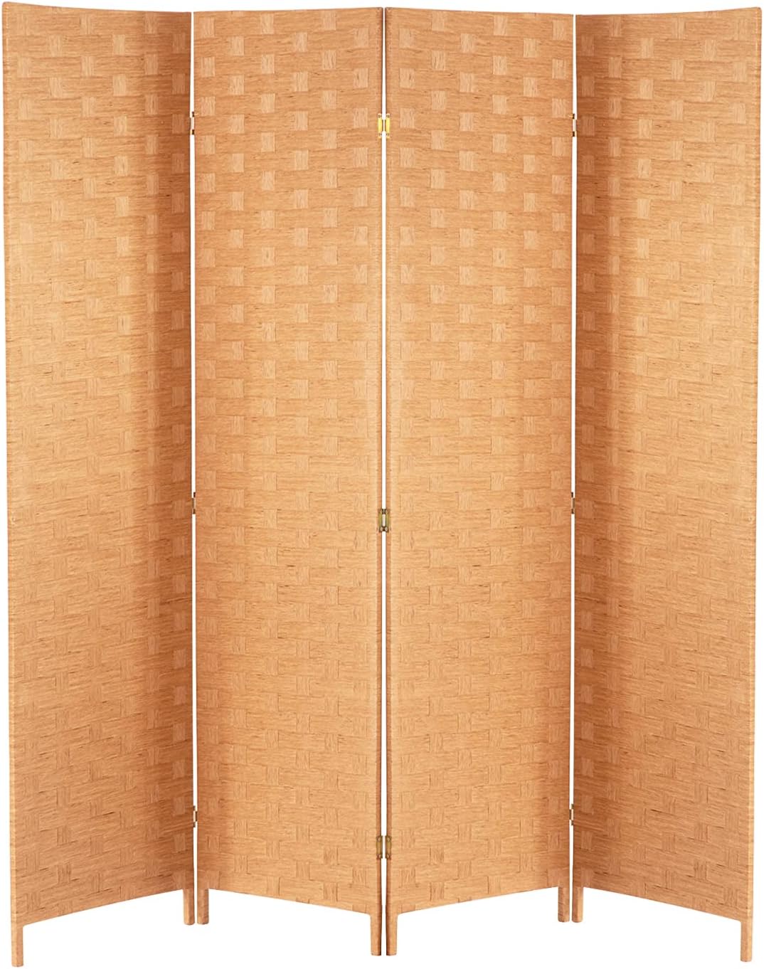 Room Divider 6FT Wall Divider Wood Screen 4 Panels Wood Mesh Hand-Woven Design Room Screen Divider Indoor Folding Portable Partition Screen,Black