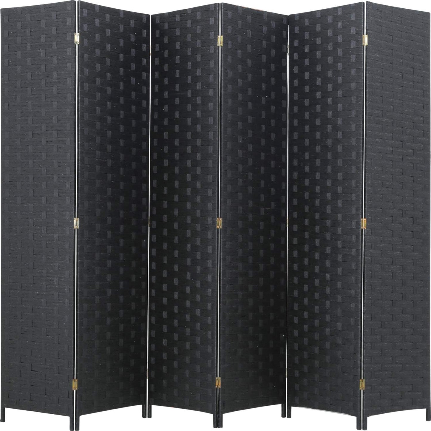 Room Divider 6FT Wall Divider Wood Screen 4 Panels Wood Mesh Hand-Woven Design Room Screen Divider Indoor Folding Portable Partition Screen,Black