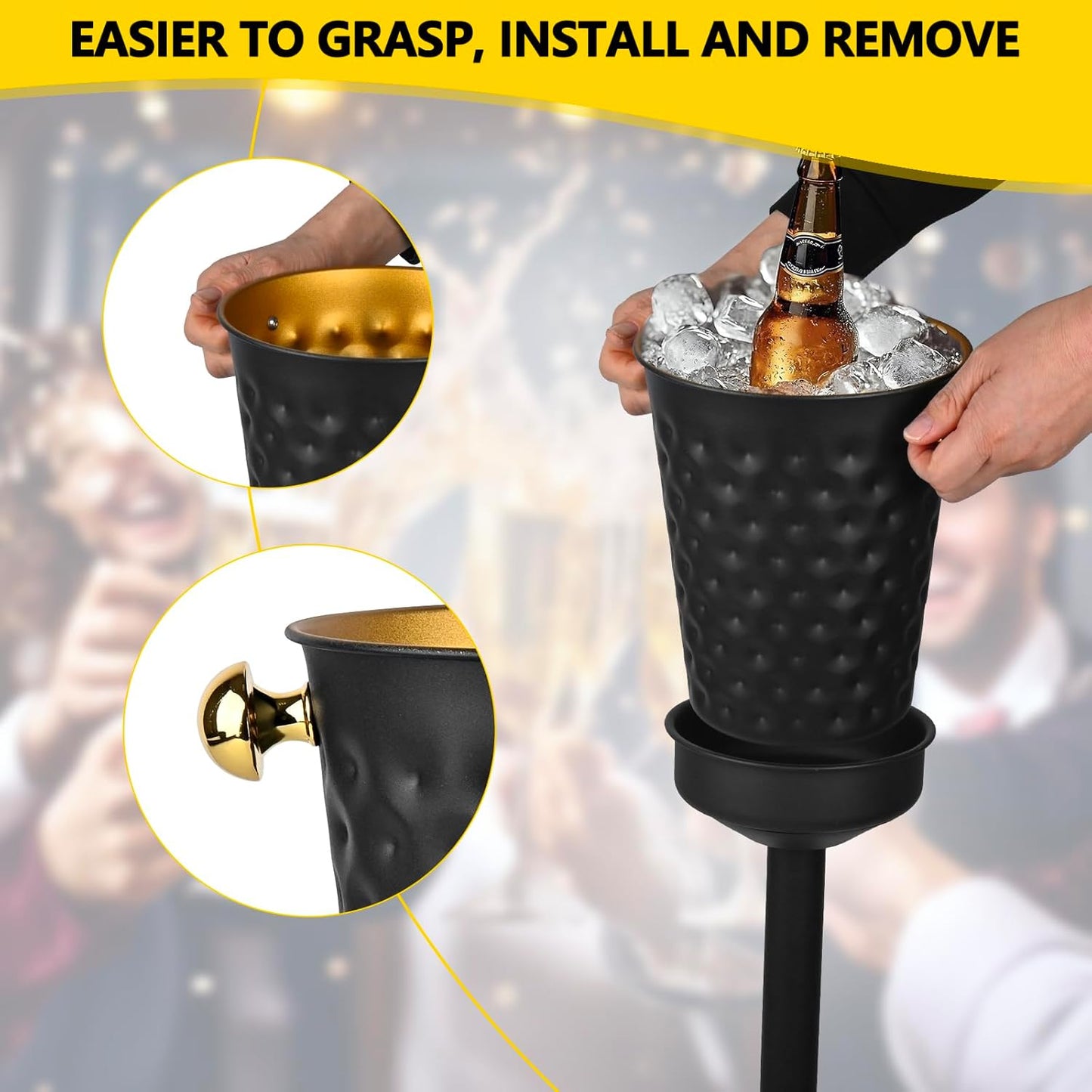 Champagne Bucket with Stand,5L Ice Bucket with Stand,Wine Chiller Bucket,Stainless Steel Champagne Stand for Wedding KTV Club BBQ Party Home Outdoor Black