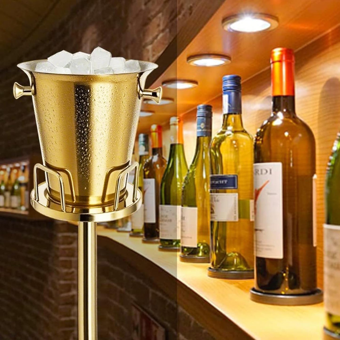 Ice Bucket with Stand Christmas Stainless Steel Standing Bucket Ice Cube Container, Wine Bucket on rack Gold Champagne Ice-Bucket for Wine Beer KTV Club Bar Bbq Party Wedding, 12lb 5L
