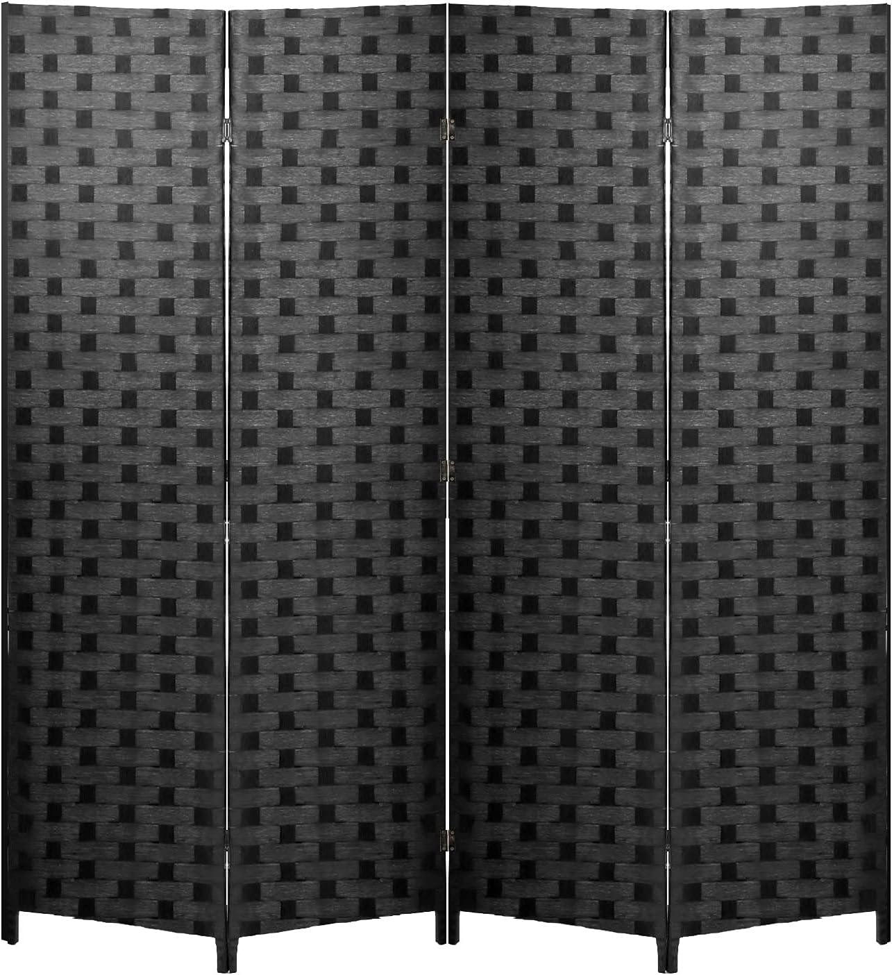 Room Divider 6FT Wall Divider Wood Screen 4 Panels Wood Mesh Hand-Woven Design Room Screen Divider Indoor Folding Portable Partition Screen,Black